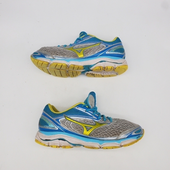 Mizuno Shoes Women's 9 Wave Inspire 13 Gray Aqua Yellow Running Training - Picture 6 of 14